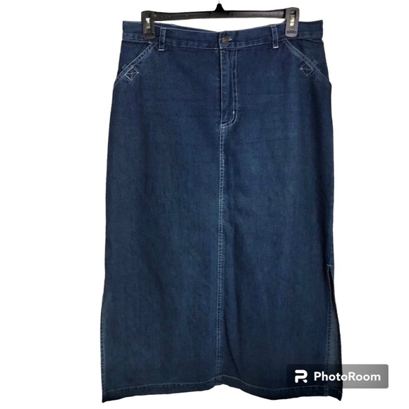 Dee Cee 100 Cotton Side Slit Belt Loop 4 Pocket Blue Denim Maxi Skirt 15/16 - Picture 1 of 12